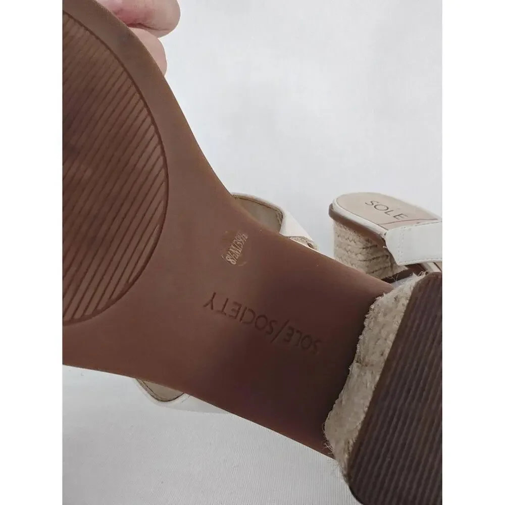Sole Society LUNESPA Block Heel Sandals Two Strap Vegan Leather Jute Double 8.5‎